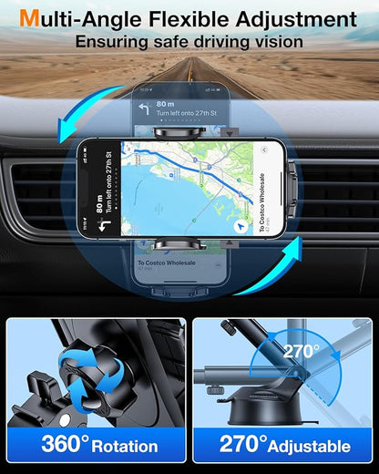 HTU 𝟐𝟎𝟐𝟔 𝐔𝐩𝐠𝐫𝐚𝐝𝐞𝐝 [True Military-Grade] Car Phone Holder【Safety Certs & No Smell】 Cell Phone Holder for Car Mount for Dashboard Windshield Air Vent Long Arm Thick Case,Green