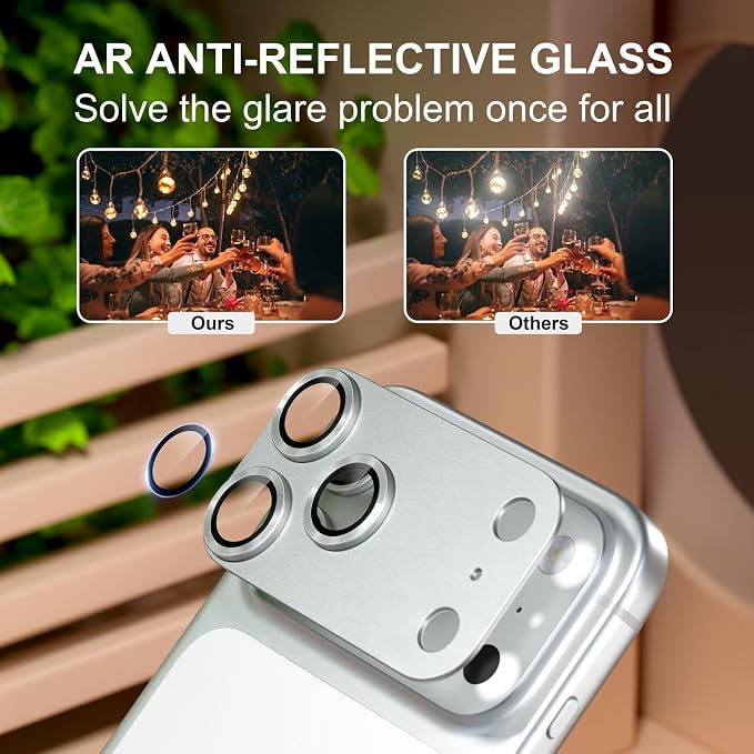 beuxece Compatible for iPhone 17 Pro Camera Lens Protector, Matte Metal Tempered Glass Rear Camera Screen Cover Accessories [Military Grade Shatterproof] [Strong Adsorption] - Silver