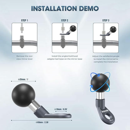 Motorcycle Phone Clip Kit, for 8-10mm Screw/Mirror Install, Anti-Theft Double Socket Arm/25mm Ball Top and Base, Suitable for Width of 2.56-3.74" Phone (KPS-04)