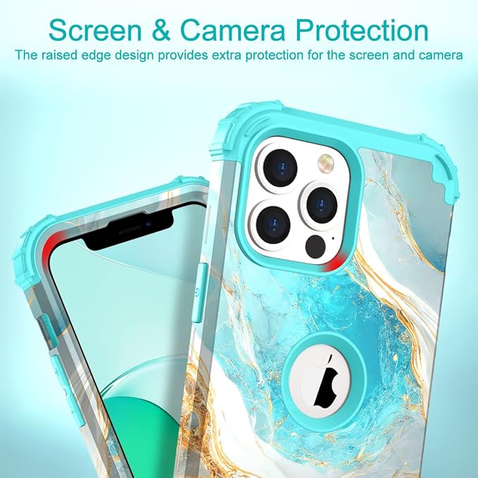 Hocase for iPhone 13 Pro Max Case, Heavy Duty Shockproof Protection Soft Silicone Rubber Bumper+Hard Plastic Hybrid Protective Case for iPhone 13 Pro Max (6.7") 2021 - Teal