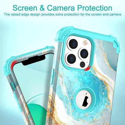Hocase for iPhone 13 Pro Max Case, Heavy Duty Shockproof Protection Soft Silicone Rubber Bumper+Hard Plastic Hybrid Protective Case for iPhone 13 Pro Max (6.7") 2021 - Teal