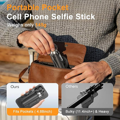 Upgrated 5-in-1 Magnetic Selfie Stick with Remote for Cell Phone 360° Rotation.Can Transforms into Mini Tripod/Camera Grip/Handheld Stabilizer/Phone Stand.Extend to 25 inches