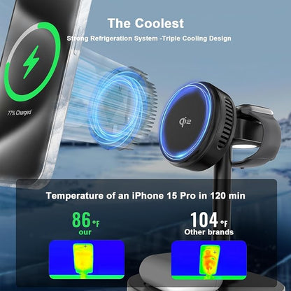 5 in 1 Qi2 Magnetic Wireless Charger Stand, 15W Fast Wireless Charging Station with Cooling Fan for iPhone 17/16/15/14/13/12, AirPods, Apple Watch - 65W Adapter & Retractable USB-C Cable Included