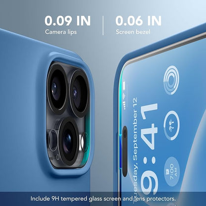 GONEZ Magnetic for iPhone 16 Pro Case, Compatible with MagSafe, [Screen Protector + Camera Lens Protector], Silicone Shockproof Anti-Scratch Protective Phone Case 6.3 inch, Lake Blue