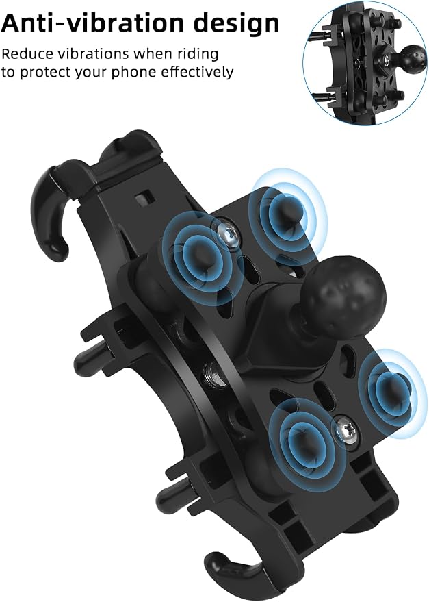 ZIDIYORUO Motorcycle Phone Mount with Vibration Dampener, One-Hand Operation Bike Phone Holder Holds 4.7"-7.1" Cell Phones on Handlebar, ATV Cell Phone Holder for Bike Motorcycle Scooter ATV