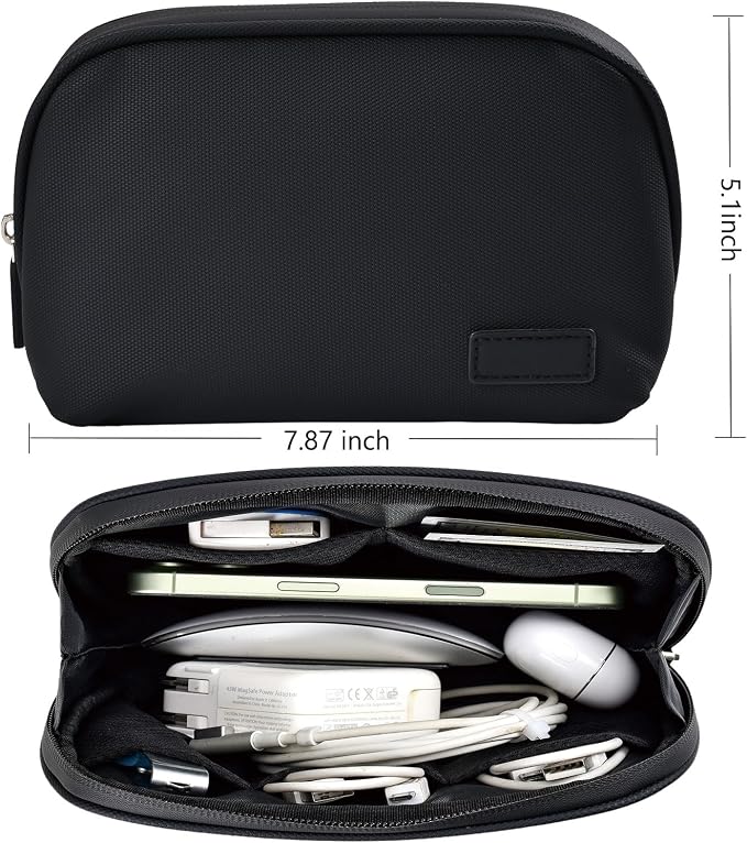 CAAORDKSO Travel Essential Electronics Organizer Bag, Tech Pouch Electronic Accessories Carry Case Portable Waterproof Storage Bag for Travel Accessories, Cable, Charger, Power Bank, Earphone, Black