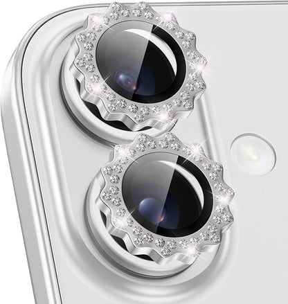Xfilm for iPhone 16/16 Plus Camera Lens Protector Bling Individual Sun Design Diamond Ring 9H Hardness Scratchproof Protector, Stylish Phone Accessories, Case Friendly (Silver)