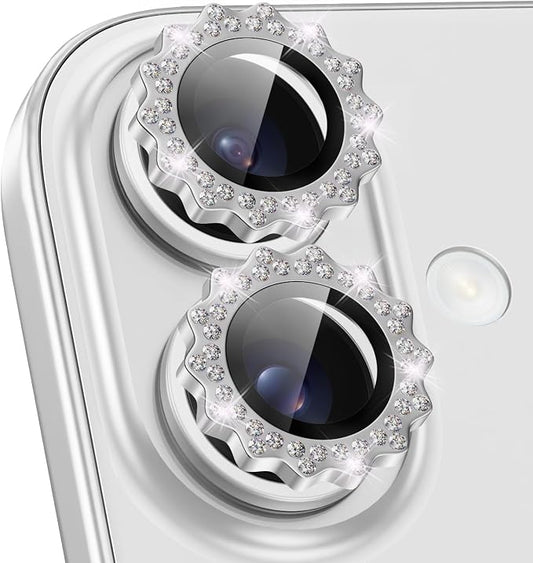 Xfilm for iPhone 16/16 Plus Camera Lens Protector Bling Individual Sun Design Diamond Ring 9H Hardness Scratchproof Protector, Stylish Phone Accessories, Case Friendly (Silver)