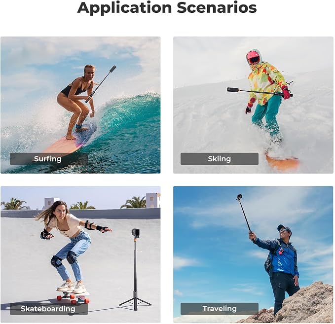 K&F CONCEPT Invisible Selfie Stick, Extension Long Pole（120cm/47.2in） Compatible with Insta360 X5/X4/X3 GoPro Hero 13/12/11 DJI OSMO 360 Pocket 3, 1/4" Extended Monopod with GoPro Adapter.