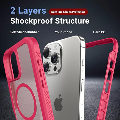 jaroco Magnetic for iPhone 16 Pro Max Case, [Compatible with MagSafe][Military Grade Drop Protection][Heavy Duty Protection][Non-Slip][Shockproof] 2-Layer Durable Bumper Phone Case 6.9''-Rose