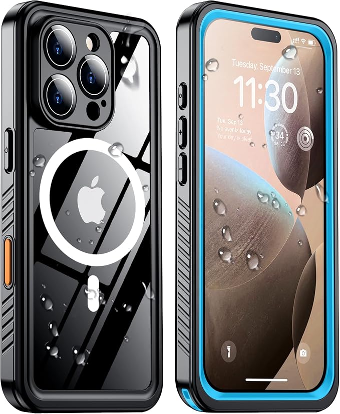Temdan Magnetic for iPhone 16 Pro Max Case Waterproof,Built-in Screen Protector[IP68 Underwater][Upgrade Military Dropproof][Compatible with MagSafe] Full Body Shockproof Case-Blue