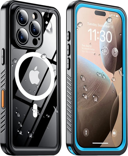 Temdan Magnetic for iPhone 16 Pro Max Case Waterproof,Built-in Screen Protector[IP68 Underwater][Upgrade Military Dropproof][Compatible with MagSafe] Full Body Shockproof Case-Blue