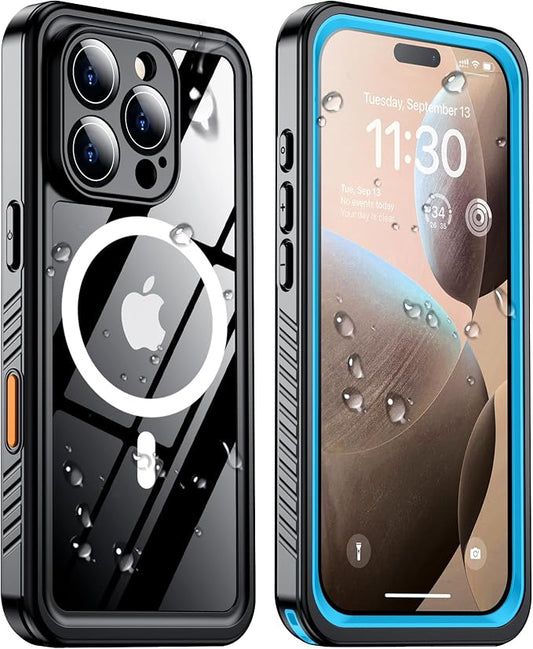 Temdan Magnetic for iPhone 16 Pro Max Case Waterproof,Built-in Screen Protector[IP68 Underwater][Upgrade Military Dropproof][Compatible with MagSafe] Full Body Shockproof Case-Blue