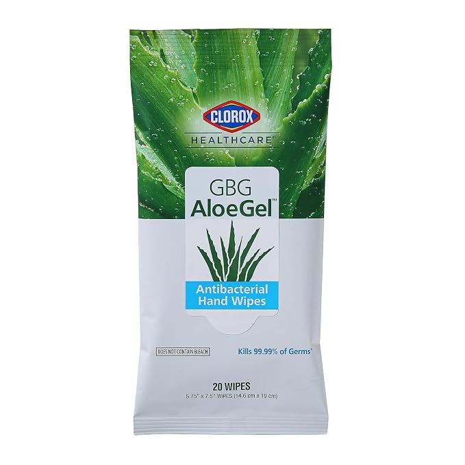 Clorox Healthcare GBG AloeGel Hand Sanitizer Wipes - Bleach-Free Hand Sanitizing Wipes for Hands in Resealable Pouch - Disinfecting Sanitizer Solution for School Supplies & Office Use, 20 Count