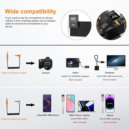 COMICA BoomX-D2 Wireless Lavalier Microphone for iPhone, Android Camera, Dual Lapel Mic System with 2 Transmitters, 656ft Stable Range, Noise Cancelling, Ideal for Vlog, YouTube, Content Creators