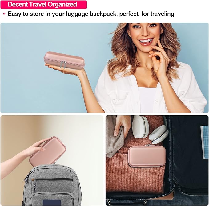 Elonbo Carrying Case for Apple MagSafe Charger Battery Pack, Hard Travel Organize Bag for Mag Safe Magnetic Power Bank for iPhone 13/13 Pro, Extra Mesh Pocket Fits Power Adapter Cable, Rose Gold