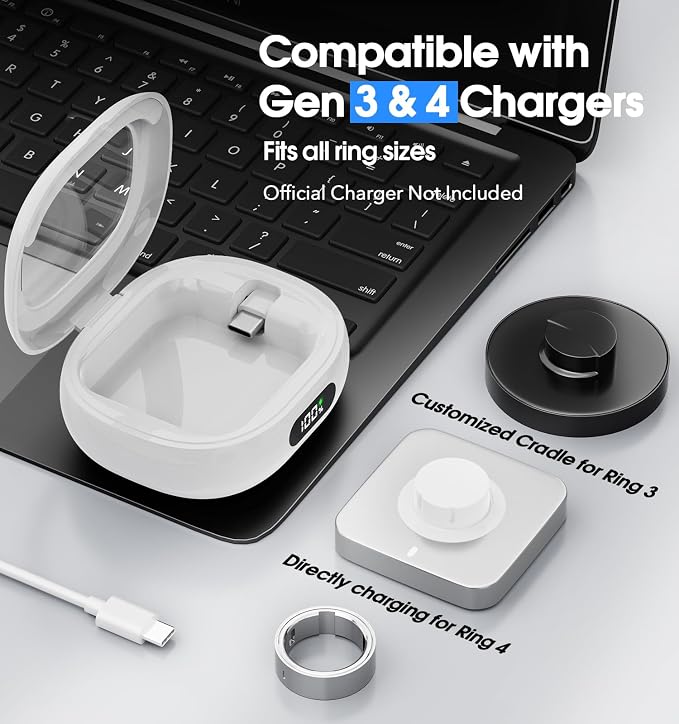 Charging Case for Oura Ring Gen 4 & 3 Charger, 2000mAh Portable Travel Power Station Fits All-Sized Oura Ring 4 & 3, 45-Day Runtime (Official Charger NOT Included)(White)