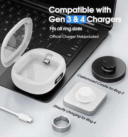 Charging Case for Oura Ring Gen 4 & 3 Charger, 2000mAh Portable Travel Power Station Fits All-Sized Oura Ring 4 & 3, 45-Day Runtime (Official Charger NOT Included)(White)