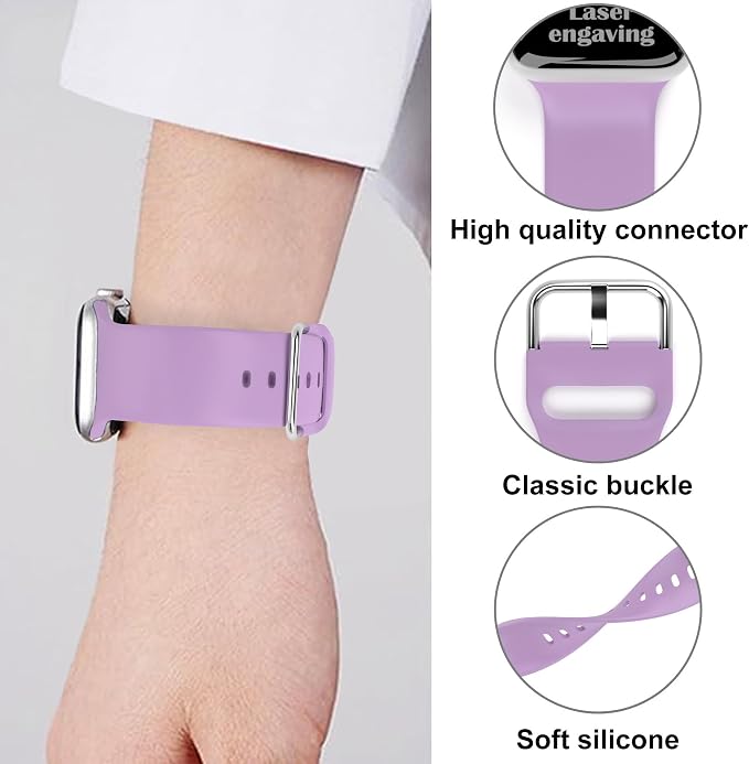 Faith Over Fear Watch Band Compatible with Apple Watch Laser Engraved iWatch Band Silicone 38mm 40mm 41mm 42mm 44mm 45mm 49mm Strap Jesus Psalm Christian God (44/45/49mm M/L, Lavender)