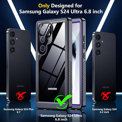 SPIDERCASE Upgraded for Samsung Galaxy S24 Ultra Case Waterproof,Built-in Screen & Camera Lens Protector[IP68 Underwater] [Military Grade Shockproof] Full Body Protection Phone Case,Purple/Clear