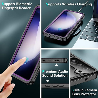SPIDERCASE Designed for Samsung Galaxy S23 Plus Case Waterproof,Built-in Screen & Camera Lens Protector[IP68 Underwater][Military Grade Shockproof] Full Body Protection Phone Case, Purple/Clear