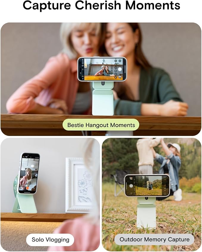 MOFT Phone Stand, Magnetic Phone Tripod Stand Stain-Resistant MOVAS Leather & Angle Adjustment & Strong Magnets Tripod for iPhone 17/16/15/14/13/12 (Included Metal Ring)-Blush