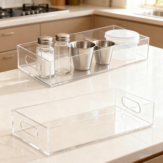 Acrylic Tray 2 PCS Toilet Tank Tray Toiletpaper Basket Back of Toilet Organizer,for Bathroom Organization Clear Decor and Countertop Storage