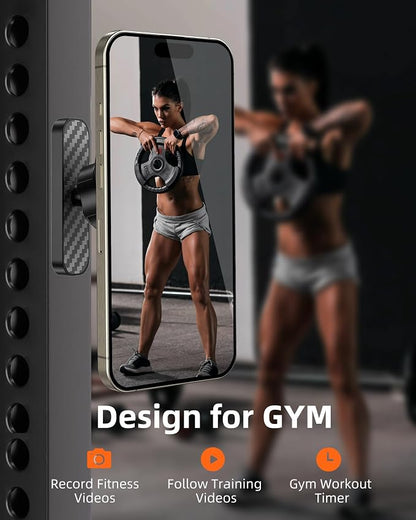 Dual Magnetic Phone Holder for Gym – 360° Rotating Gym Phone Mount Holder for MagSafe, Strong Magnets Cell Phone Holder Compatible with iPhone 16/15/14/13/12 Series Hands-Free Videos(921001)