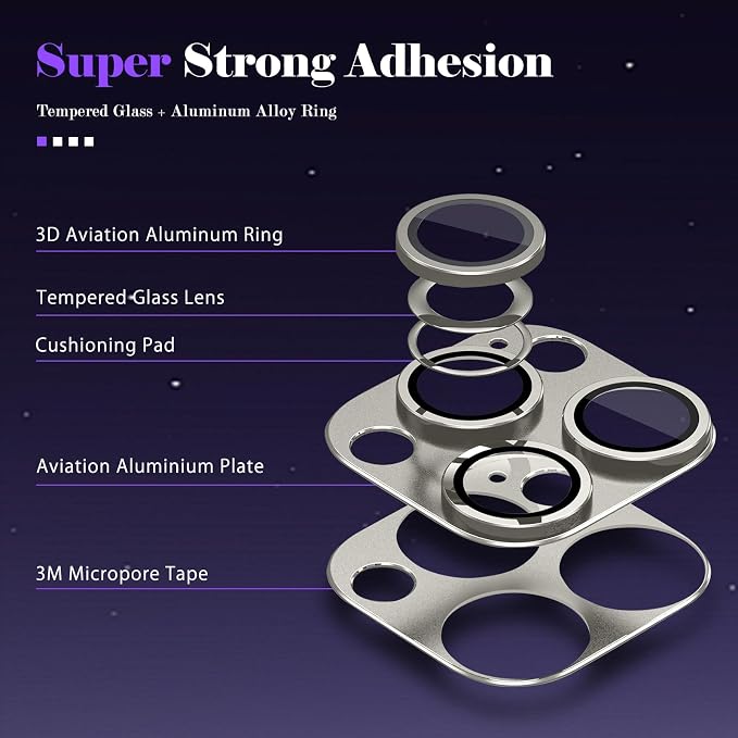 Camera Lens Protector for iPhone 16 Pro/iPhone 16 Pro Max Camera Lens Protector [Strong Adsorption] [Not Easy to Break] Metal Tempered Glass Rear Camera Screen Cover - Titanium Gray