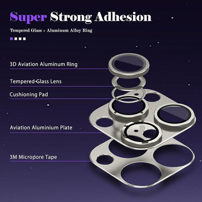 Camera Lens Protector for iPhone 16 Pro/iPhone 16 Pro Max Camera Lens Protector [Strong Adsorption] [Not Easy to Break] Metal Tempered Glass Rear Camera Screen Cover - Titanium Gray