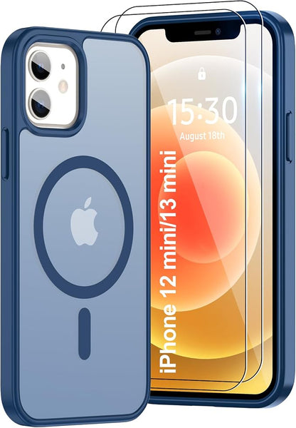 Pilaru for iPhone 12 mini Case & 13 mini Case [Compatible with Magsafe] Translucent Matte Magnetic Case,SlimThin Shockproof Military Grade Drop Protection Cover for 12 mini/13 mini- Blue