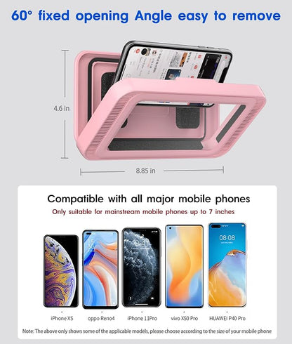 Mistriddle Waterproof Shower Phone Holder with 360° Rotation, Angle Adjustable, Enhanced Sound Quality, Wall Mounted Phone Holder for Bathroom Mirror Bathtub Kitchen, Up to 7 Inch(Pink)