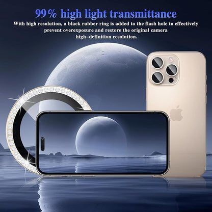 ShinKin Camera Lens Protector for iPhone 16 Pro/iPhone 16 Pro Max, Glitter Camera Cover, 9H Tempered Glass Individual Metal Ring Camera Protector for iPhone 16 Pro/16 Pro Max (Diamond - Titanium Gold)