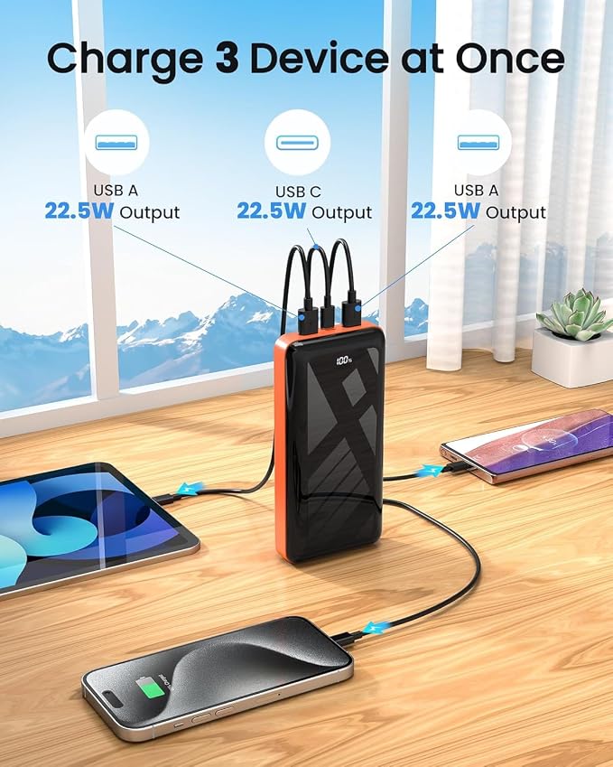 Power Bank 50000mAh 22.5W Fast Charging Portable Charger, USB C Quick Charge with 3 Outputs&2 Inputs, LED Display, High Capacity External Cell Phone Battery Pack for iPhone, iPad, Android