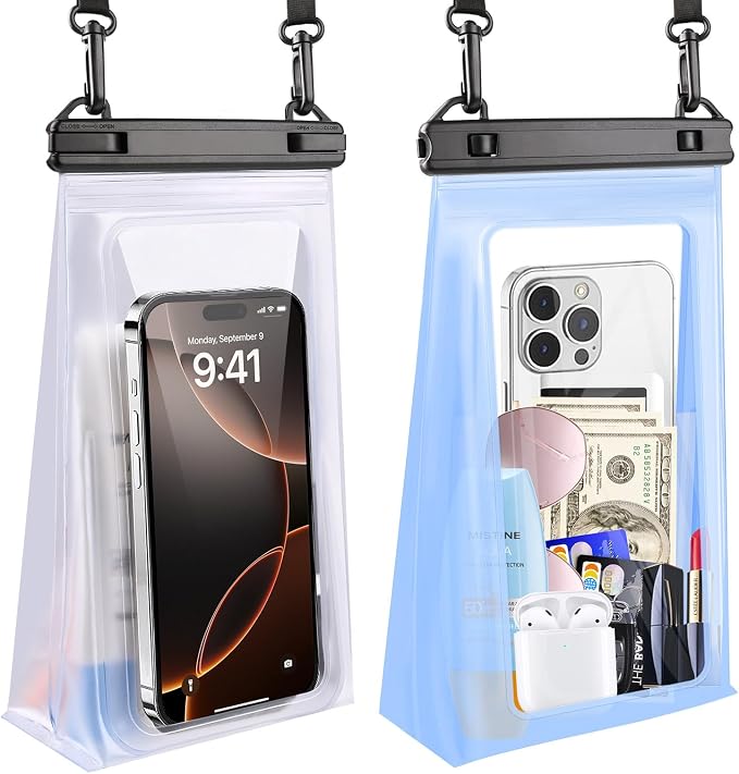 2 Pack Large Waterproof Phone Pouch, IPX8 Double Sealing Floating Waterproof Bag for iPhone 17 16 15 14 Pro Max Sumsang S25 S24 Google All Devices