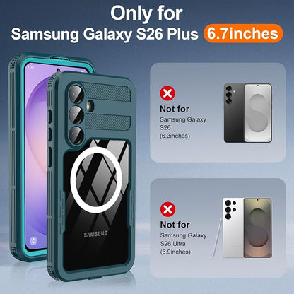 GOLDJU for Samsung Galaxy S26 Plus Case Waterproof, S26 Plus Case with Built-in Screen & Lens Protector, Shockproof Full Body Protection Phone Case, Compatible with MagSafe/Wireless Charging, Blue