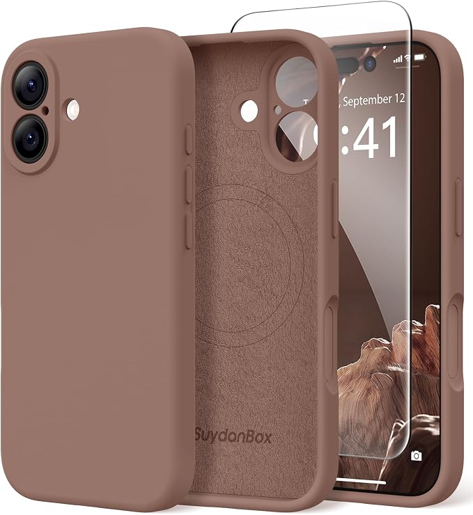 Magnetic for iPhone 17 Case, Compatible with MagSafe, [Full Camera Protection][Screen Protector] Silicone Shockproof Protective Phone Case for iPhone 17 6.3", Brown
