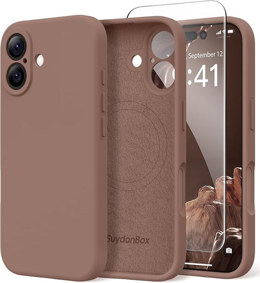 Magnetic for iPhone 17 Case, Compatible with MagSafe, [Full Camera Protection][Screen Protector] Silicone Shockproof Protective Phone Case for iPhone 17 6.3", Brown