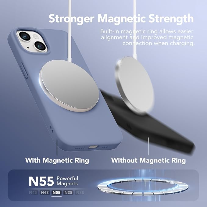 GONEZ Magnetic for iPhone 14 Case, Compatible with Magsafe, with Screen Protector + Camera Protector, Anti-Scratch Microfiber Lining, Liquid Silicone Shockproof Protective Phone Case, Lavender Gray