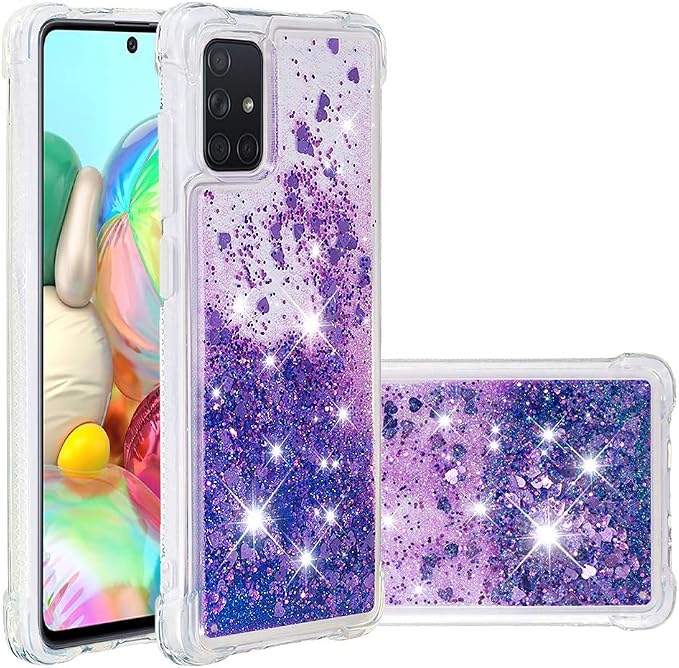Glitter Case für Galaxy A71 Silicone, Transparent Protective Case Bumper Phone Cover Glitter Floating Liquid Phone Case Full Body Rugged Scratch Slim Shell compatible with Samsung Galaxy A71, Purple