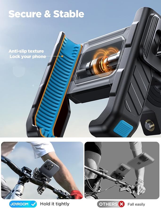 JOYROOM Motorcycle Bike Phone Holder Mount - [Not Block Camera] Bicycle Phone Holder Handlebar Cell Phone Clamp - [Silicone Wrapped] Scooter Phone Holder for iPhone Samsung 4.7''-7'' Smartphones, Blue