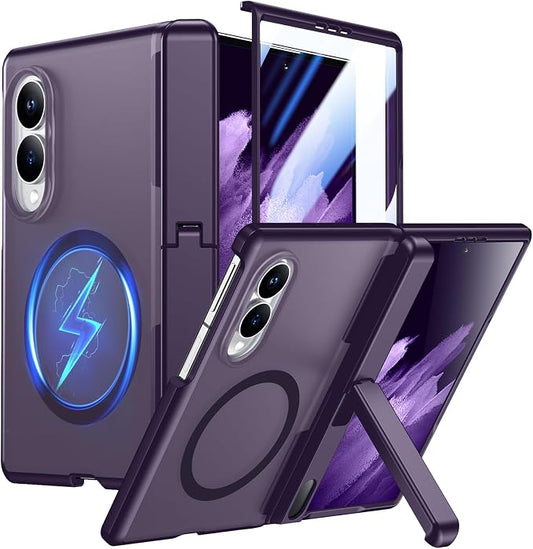 for Samsung Galaxy Z Fold 8 Case,[Compatible with MagSafe][Built-in HD Screen Protector & Kickstand][Hinge Protection]Translucent Matte Full-Body Shockproof Phone Case for Z Fold 8 Wide,Purple