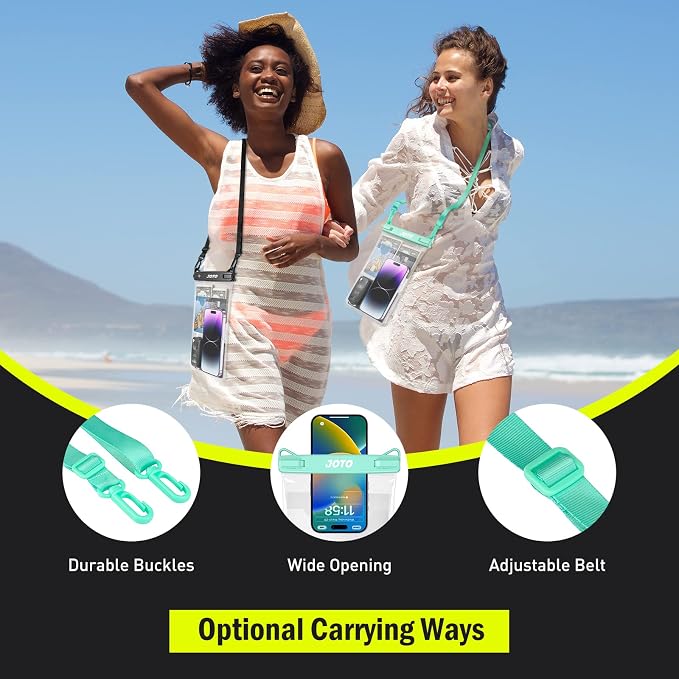 JOTO 2 Pack Large Waterproof Phone Pouch Bag, IPX8 Big Underwater Dry Bag with Lanyard for iPhone 17 Air 16 15 14 Plus Pro Max, Galaxy S24 S23 Ultra, Airpods Cash Credit Card Essentials -Black & Green