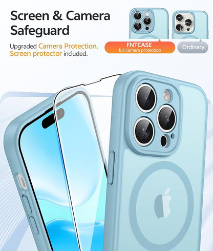 FNTCASE for iPhone 14 Pro Case: [Compatible with Magsafe] Translucent Matte Cases with [Full Camera Protection] [Screen Protector] Military Grade Shockproof Protective Phone Cover - Teal