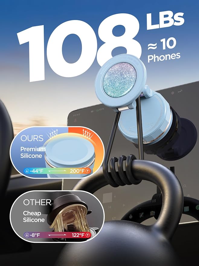 Upgraded Vacuum Magnetic Car Phone Holder for MagSafe[108+LBS Strongest Suction & 3000gf Strongest Magnetic],360° Adjustable Suction Cup Phone Mount for Car,Gym,Mirror,Men Women-Blue