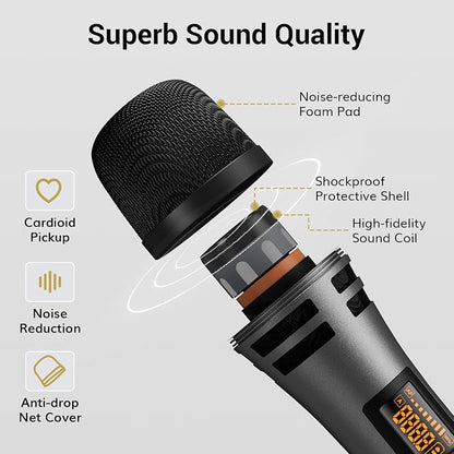 TONOR Wireless Microphone System, 4 * 10-Channel UHF Cordless Handheld Mic Set with Headset/Lavalier Lapel Mics, Bodypack Transmitter, Receiver, 60 m/200ft Range for Karaoke Singing Church PA Speaker