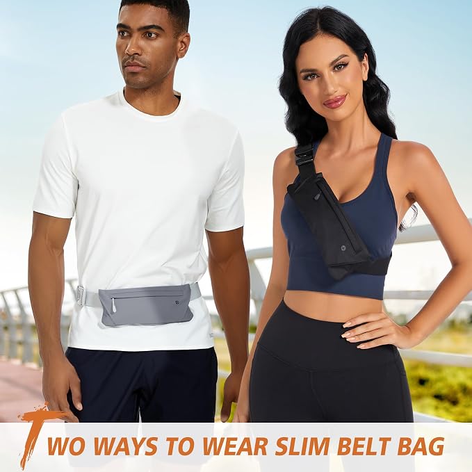 WHIPPY Slim Running Belt Fanny Pack for Women Men Elastic Runners Belt Waist Pouch Chest Bag Phone Holder Waist Pack for Running Hiking