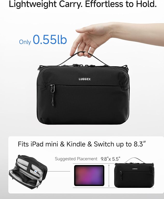 LUGGEX Electronics Organizer Travel Case, Tech Pouch with Crossbody Strap | Magnetic Design, Dual Accessories Bag, Straps, Hooks, Front pocket, Water Resistant, Waterproof pocket, CBX01 Beige