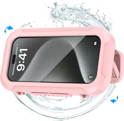 Shower Phone Holder Waterproof - 360° Bathroom Wall Phone Mount Stand Water Proof Anti Fog Case, Suitable for Phones Under 7 inches (Second Generation Pink)