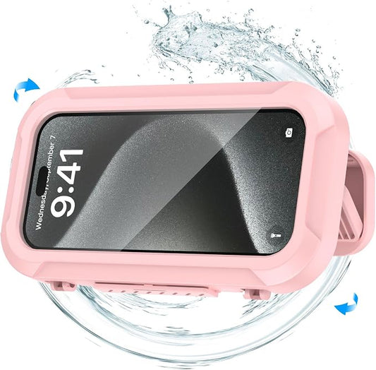 Shower Phone Holder Waterproof - 360° Bathroom Wall Phone Mount Stand Water Proof Anti Fog Case, Suitable for Phones Under 7 inches (Second Generation Pink)